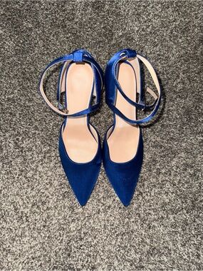Pointed Ankle-Strap Heels in Royal Blue
